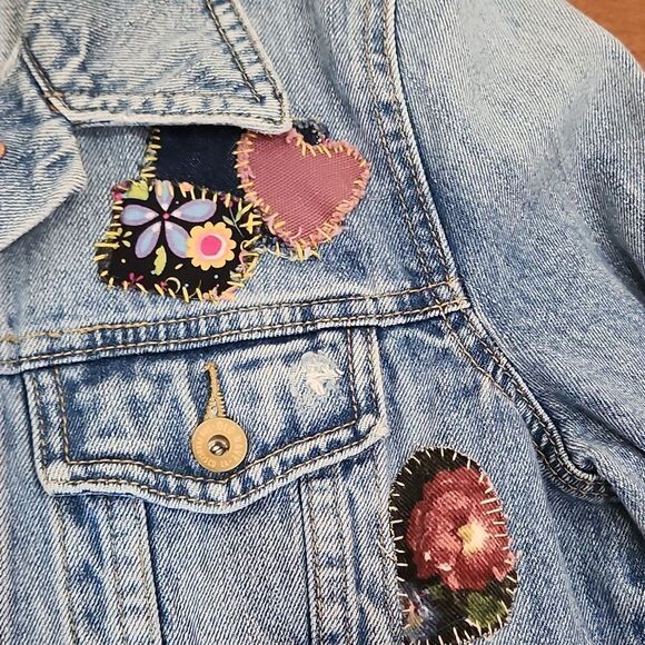 Upcycled Patchwork Handcrafted Embroidered Old Navy Denim Jacket - Picture 3 of 10